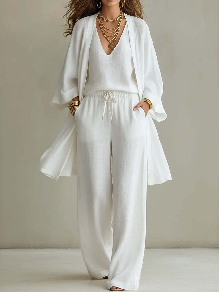 Women's 3-Piece Loose Cami Wide-Leg Pants and Cardigan Set