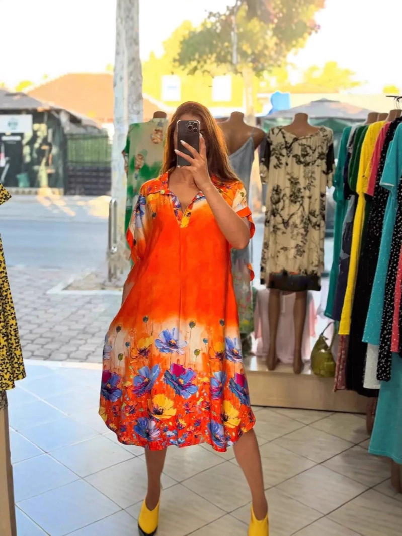 Floral Print Collared Short Sleeve Pocket Dress