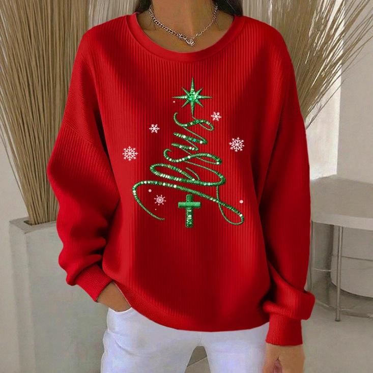 Women's Forest Tree Snowflake Print Crewneck Sweatshirt