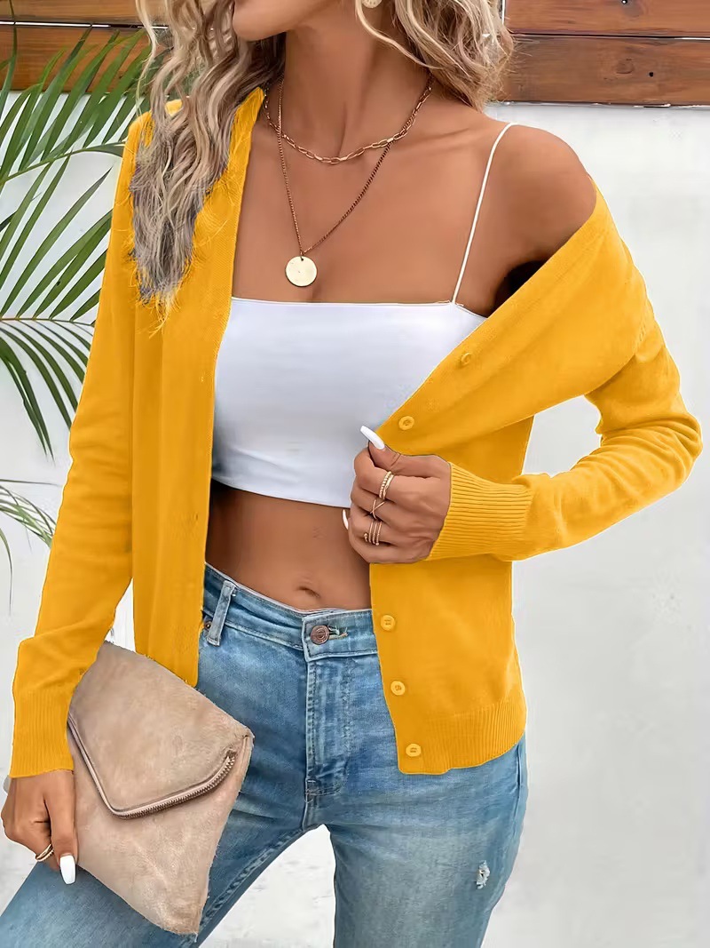 Women's Solid V-Neck Button-Front Knit Cardigan