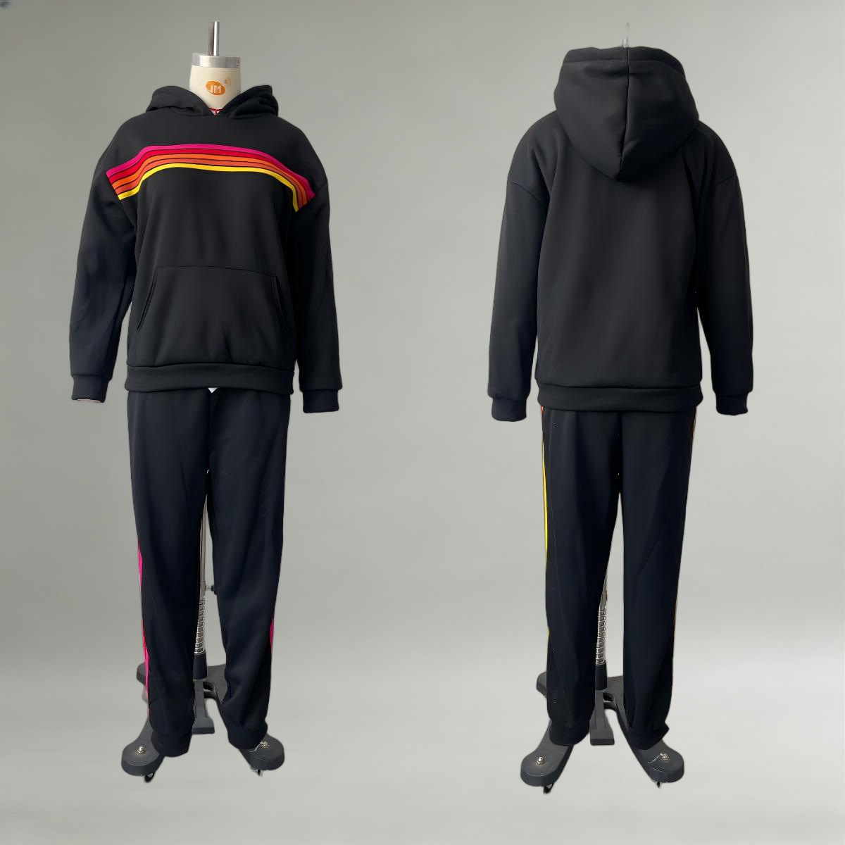 Women's Hooded Colorblock Striped Loungewear Set with Elastic Waist