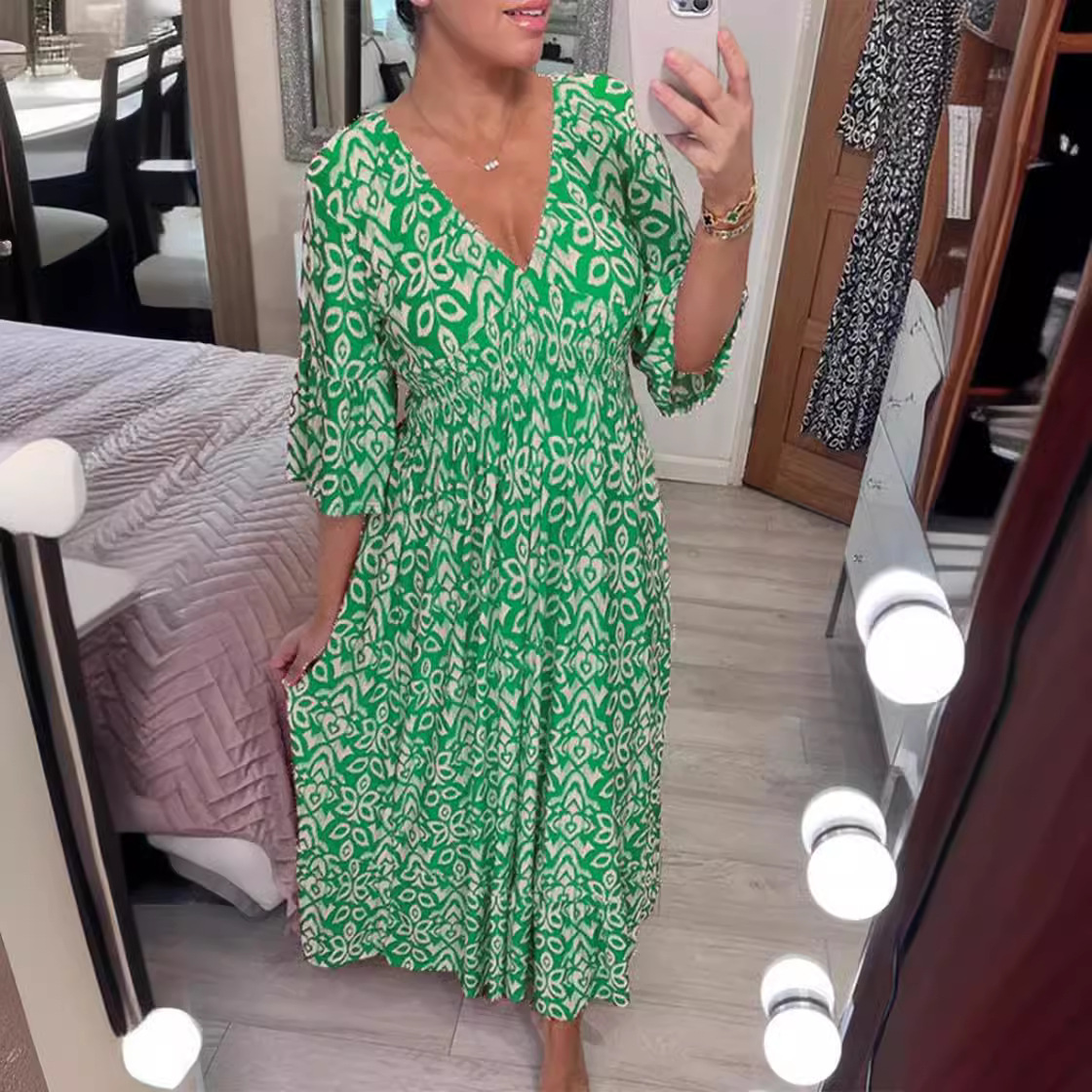 Women's V-Neck Floral Print Loose Long Beach Dress