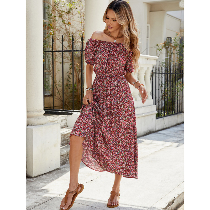 Floral Print Off-Shoulder Short Sleeve Maxi Dress with Convertible Styling