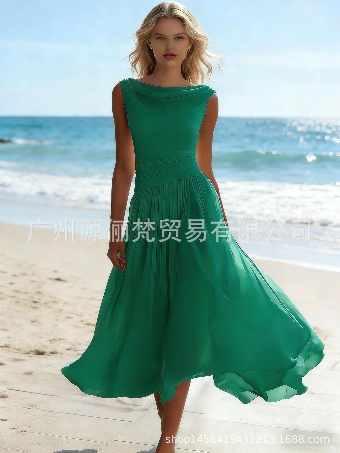 Elegant Flowy Chiffon Long Sleeve High Waist Maxi Dress