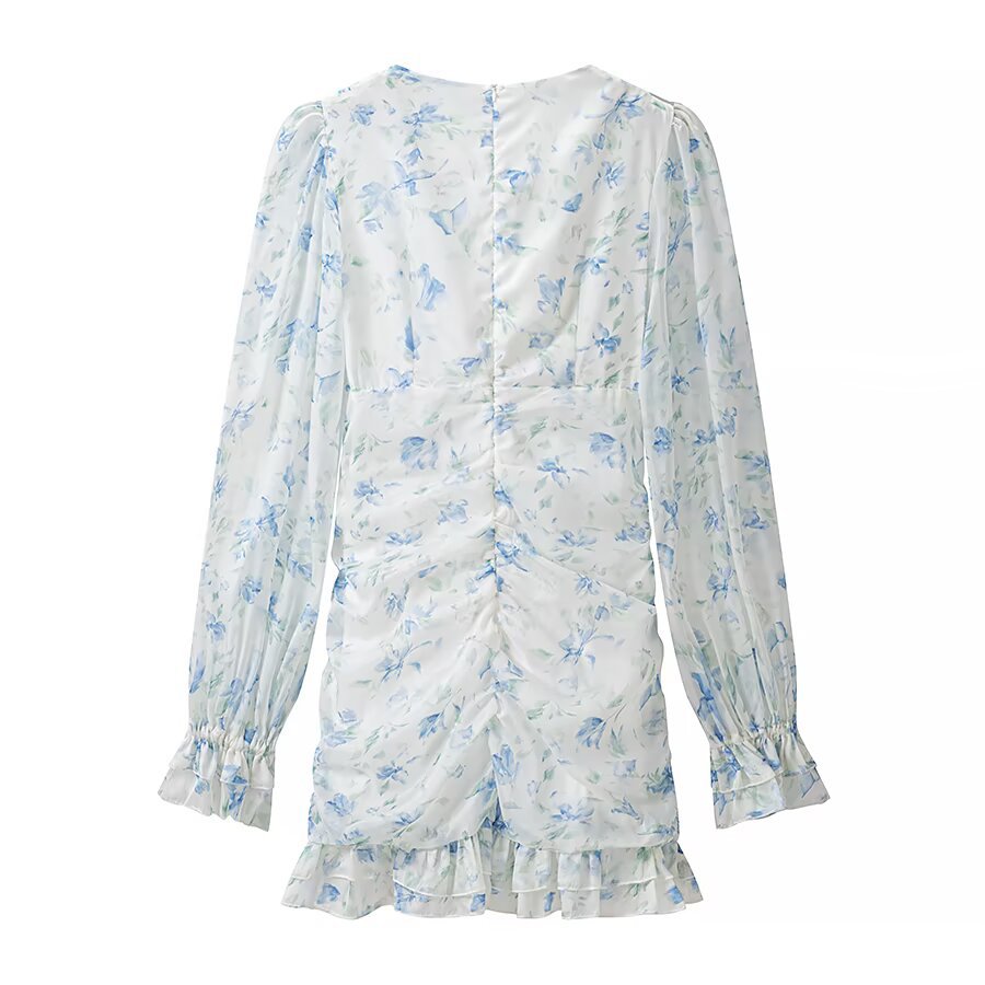 Women's Long Sleeve V-Neck Floral Dress
