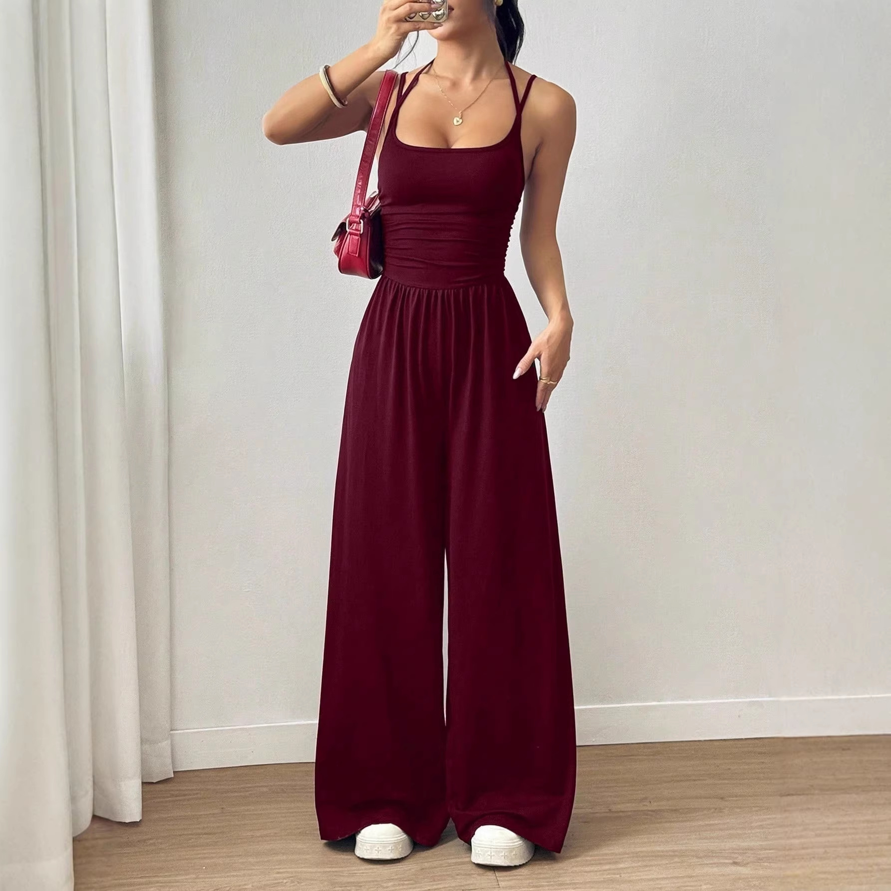 Solid Color Sleeveless Wide-Leg Jumpsuit