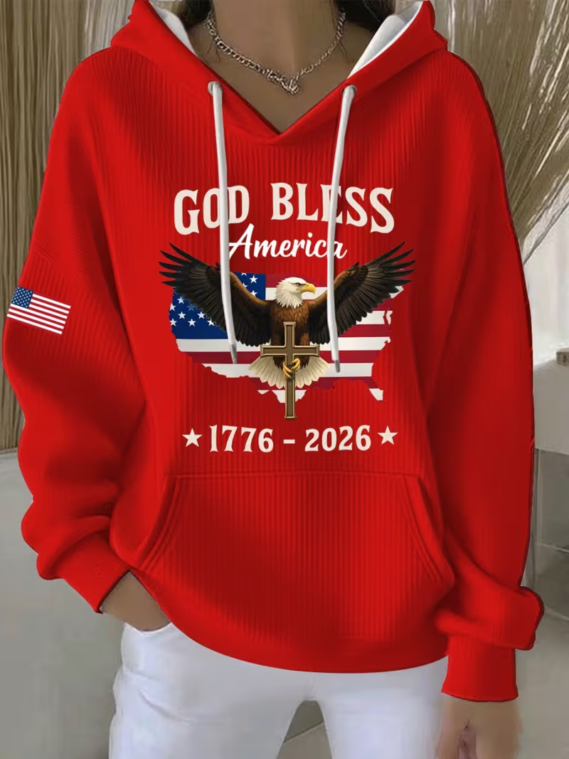 Women's Eagle USA Print Casual Hoodie