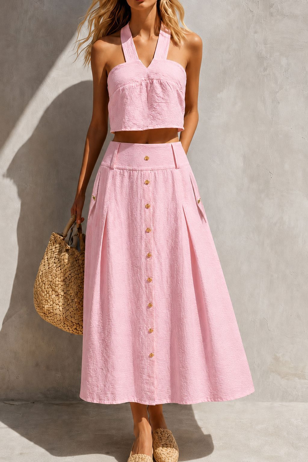 Women's Solid Color Cami Top and Midi Skirt 2-Piece Set