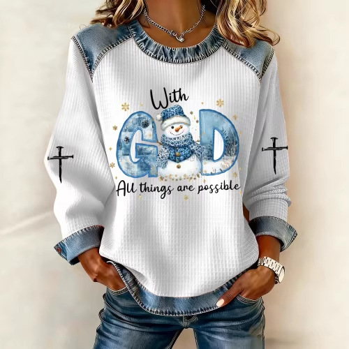Women's Pig Snowman Elephant Letter Print Crewneck Sweatshirt
