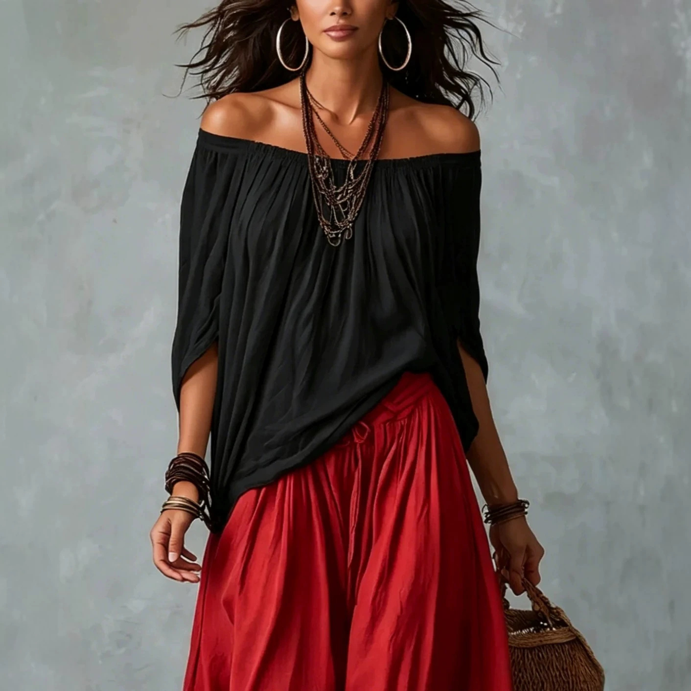Paisley Print Off-Shoulder Wide-Leg Two-Piece Set
