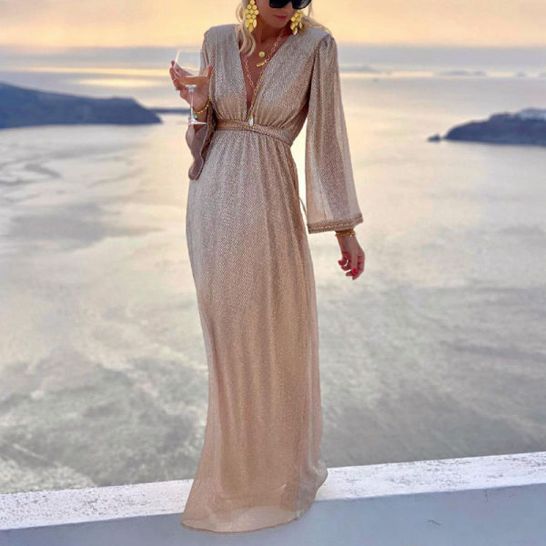 Women's V-Neck Long Sleeve Sequin Dress