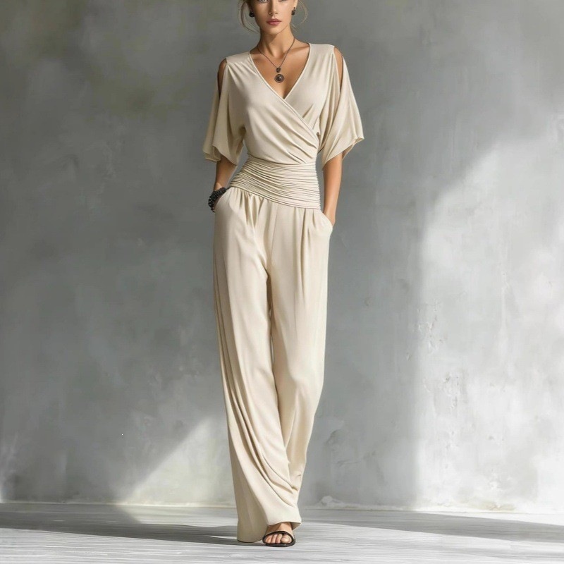 Women's Cold-Shoulder V-Neck Slim Jumpsuit