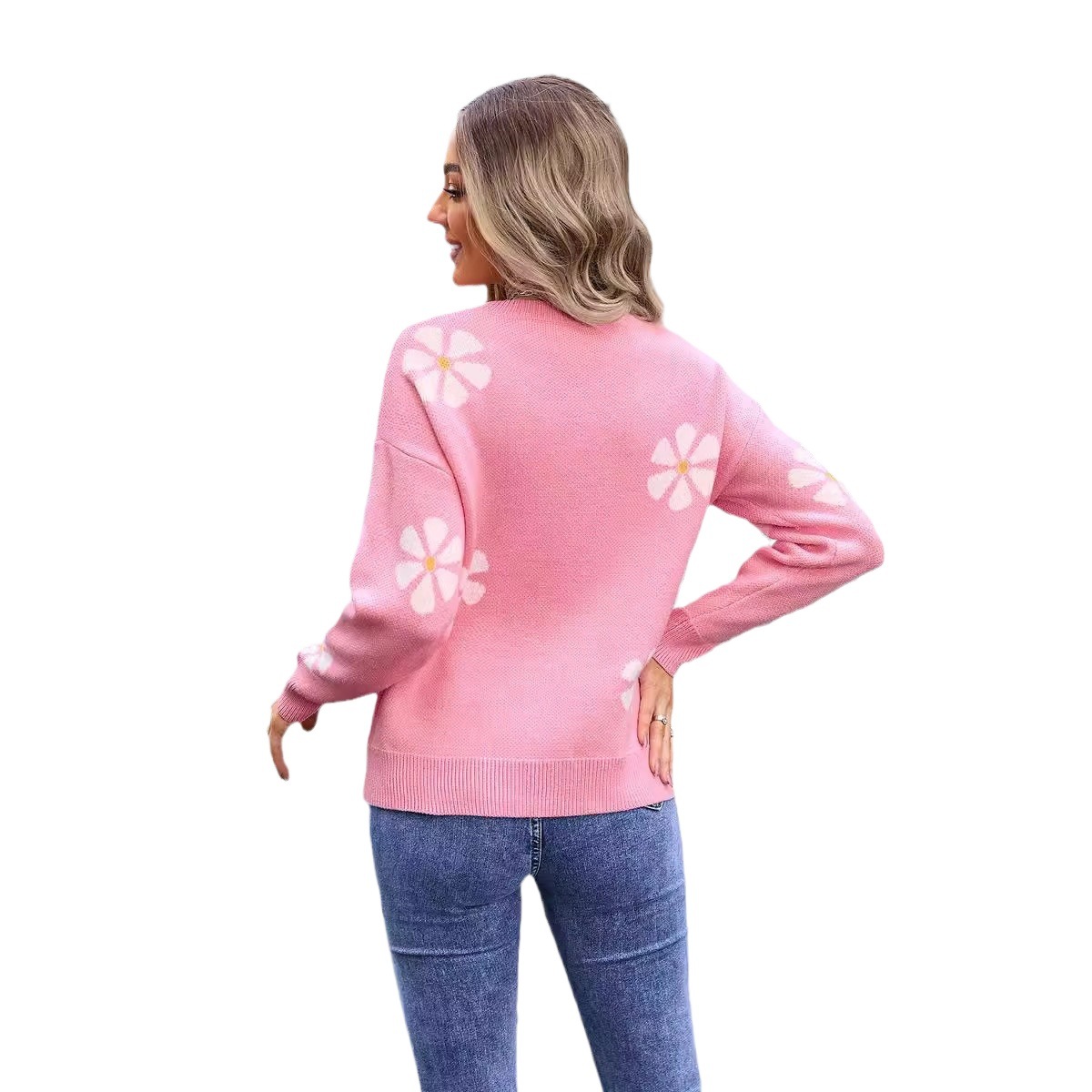 Women's Colorblock Floral Jacquard Knit Sweater