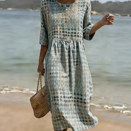 Women's Polka Dot Floral Print Pleated Midi Dress
