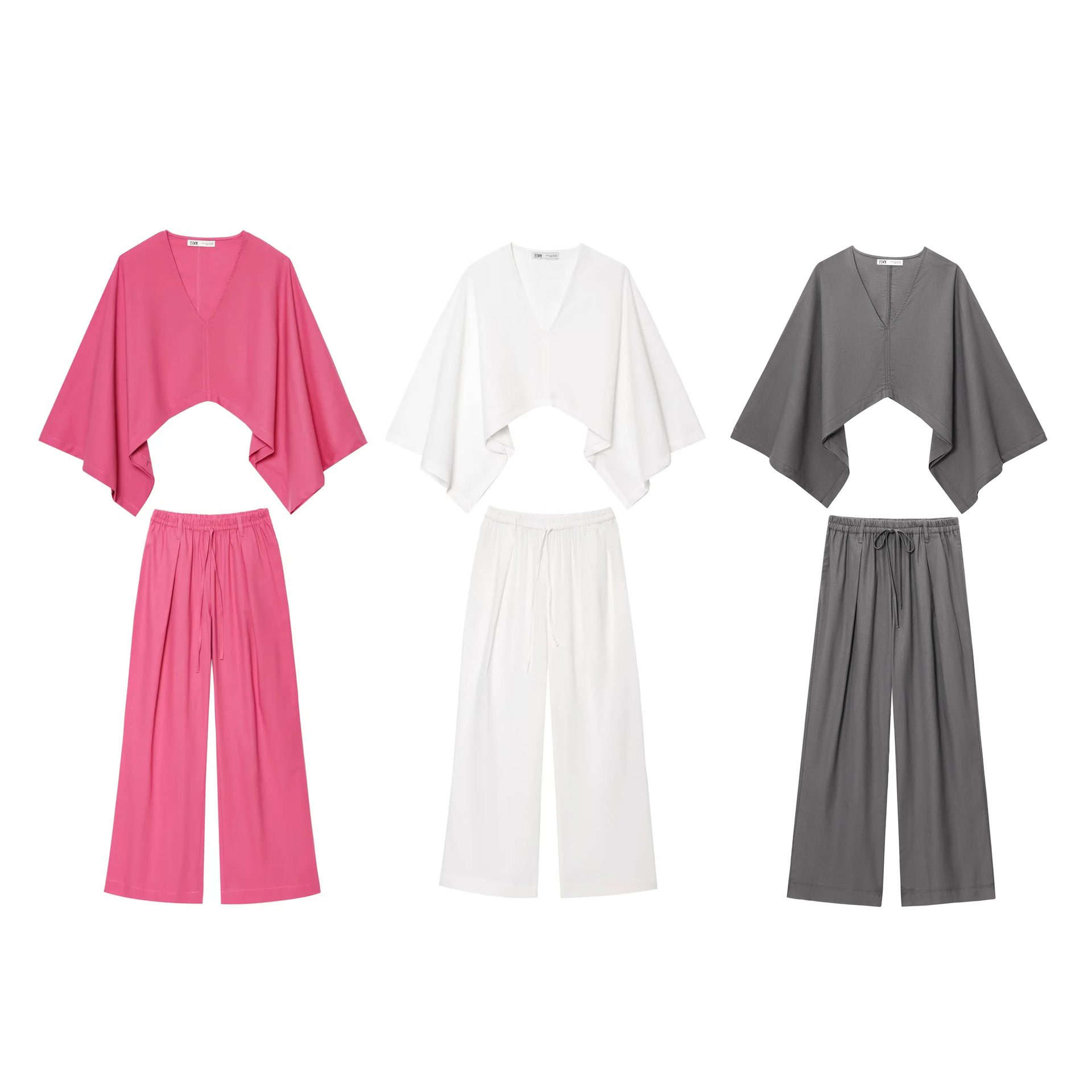 Asymmetric Kimono-Style Wide-Leg Pants Set