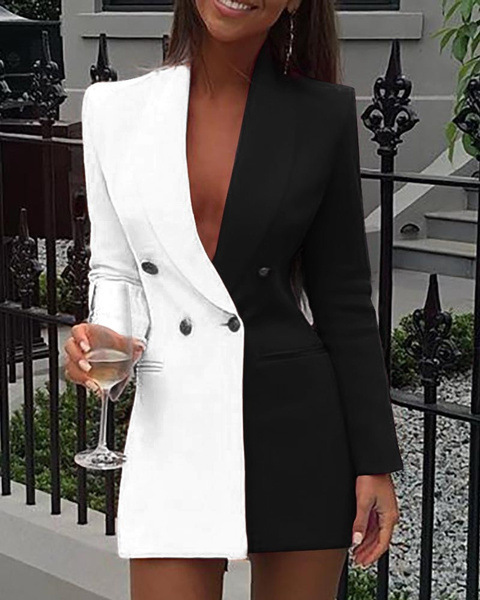 Color-Block V-Neck Blazer Dress for Women