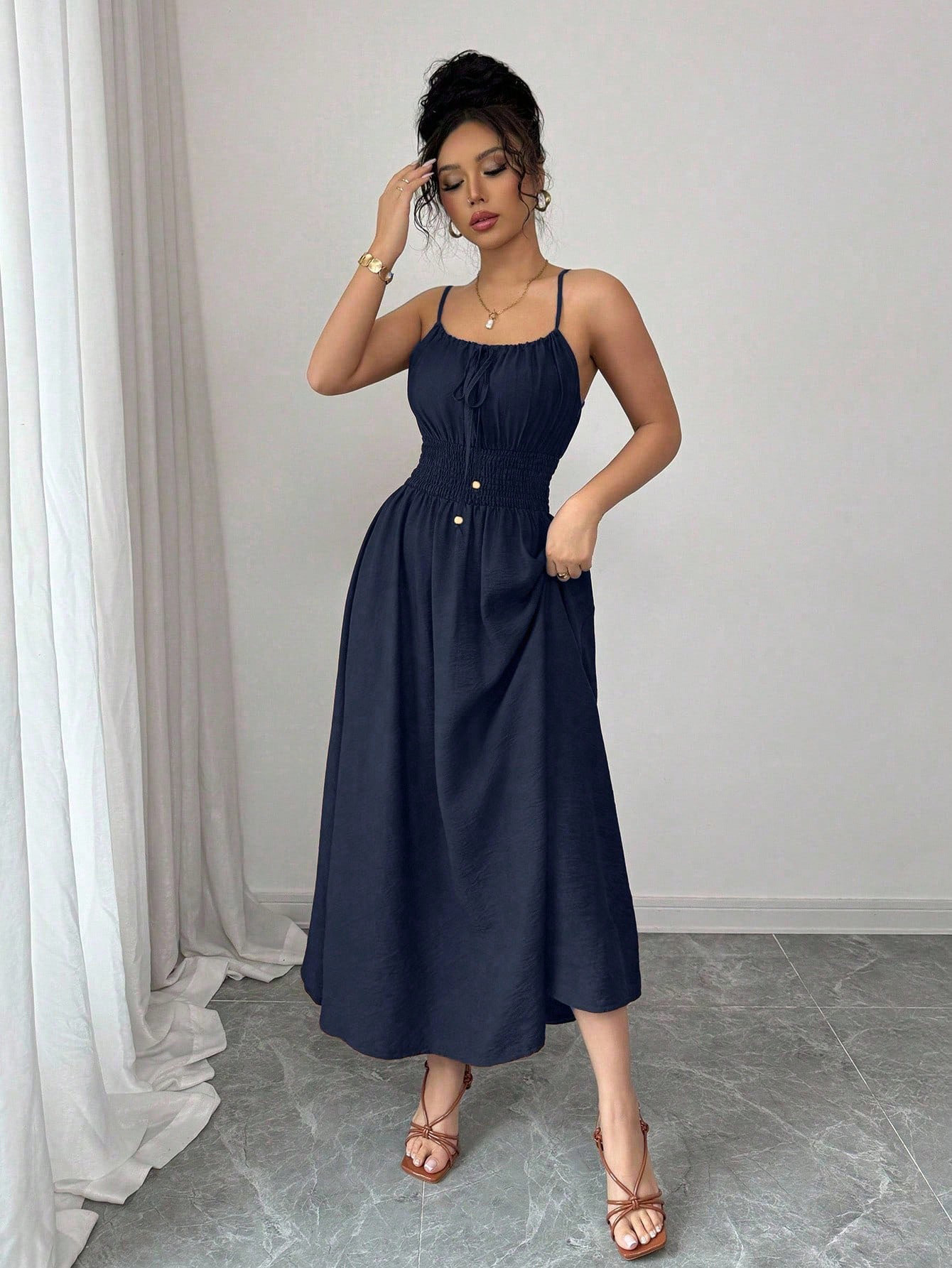 Women's Strapless Sleeveless Ruched Waist Solid Color Slip Dress