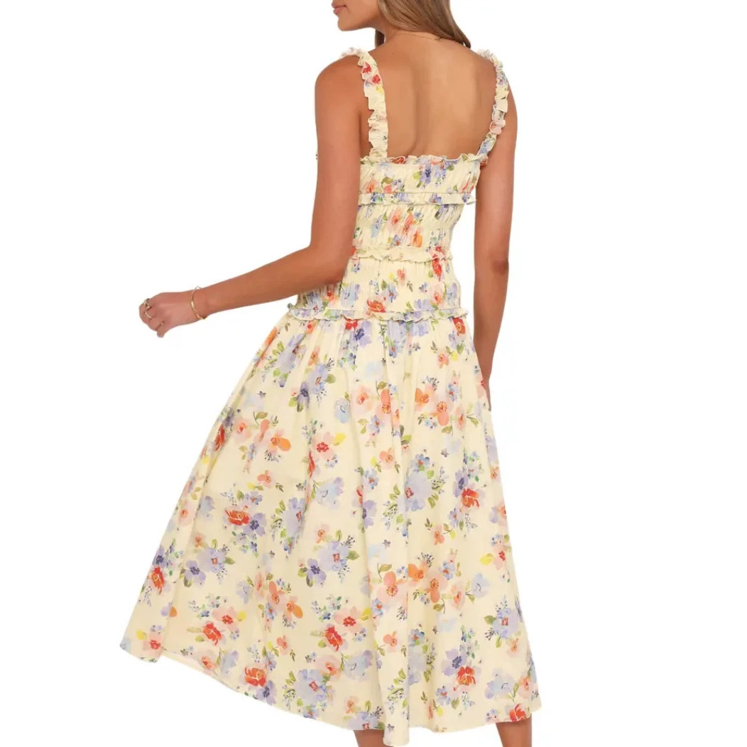 Women's Sleeveless Floral High Waist Midi Dress