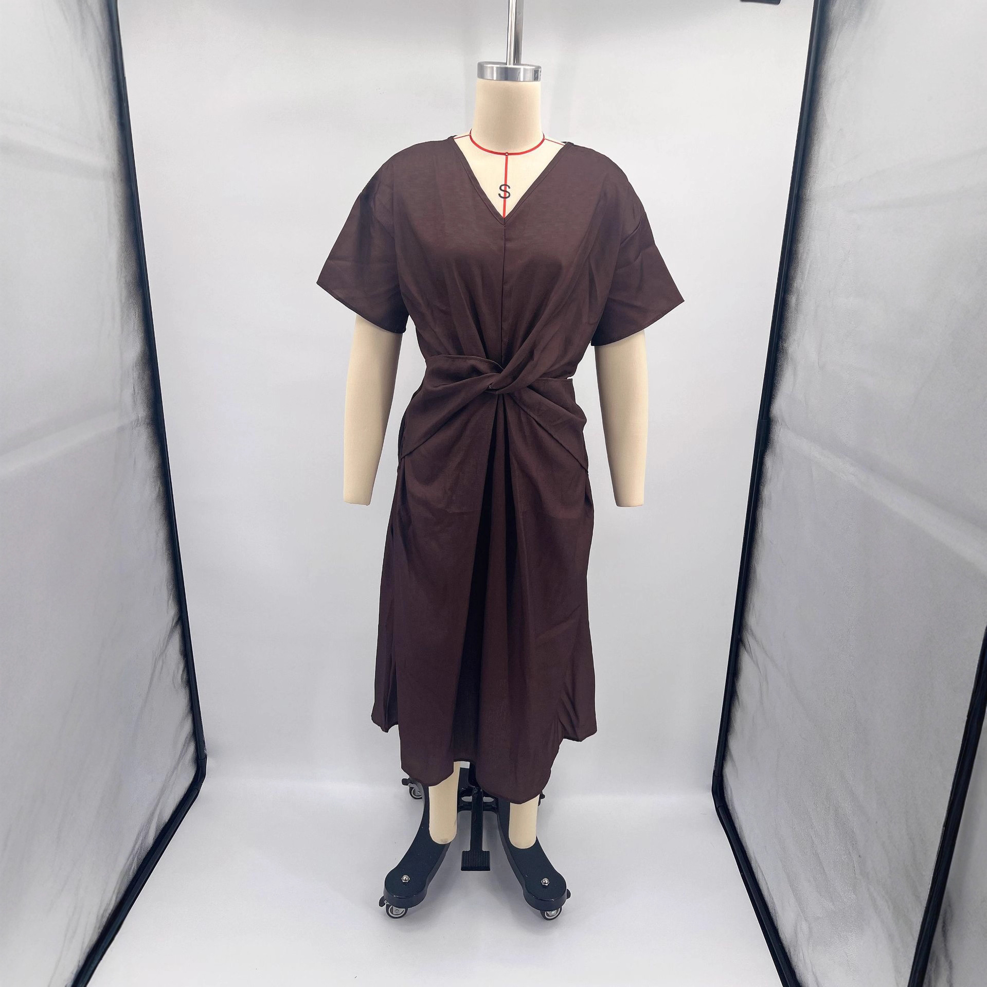 Bohemian Solid Color V-Neck Short Sleeve Long Dress