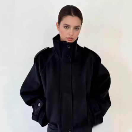 Women's Loose Stand Collar Button-Up Jacket