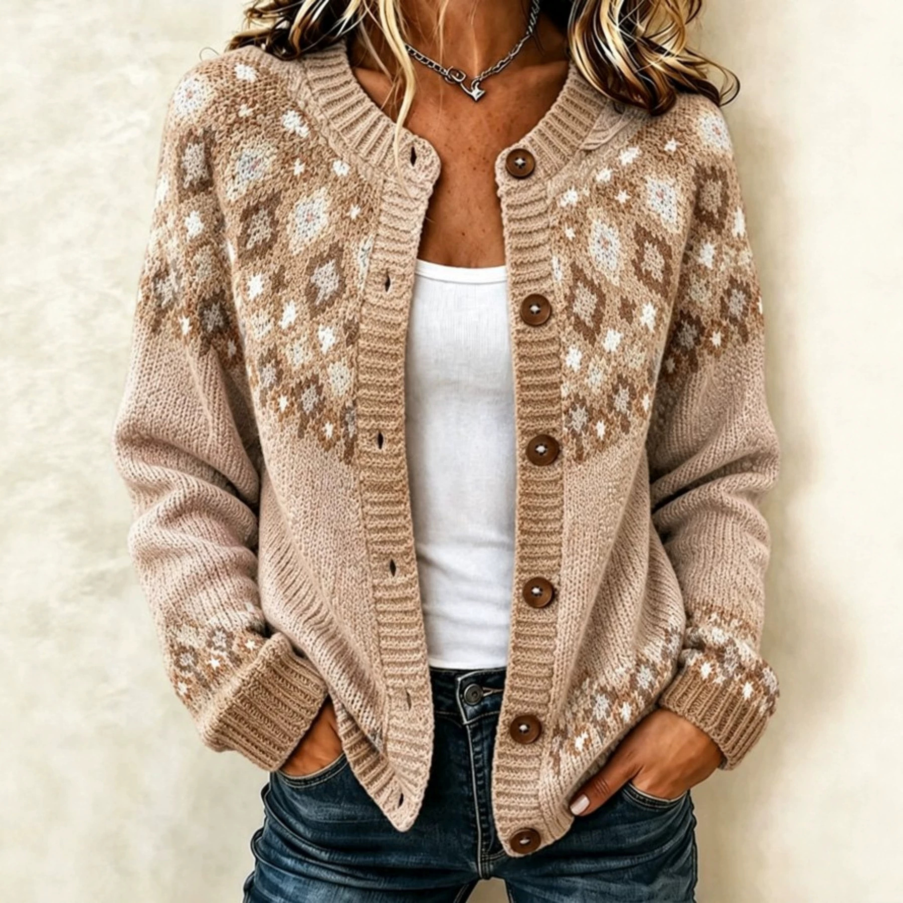 Women's Floral Print Long Cardigan Casual Trendy Knit-Look Sweater