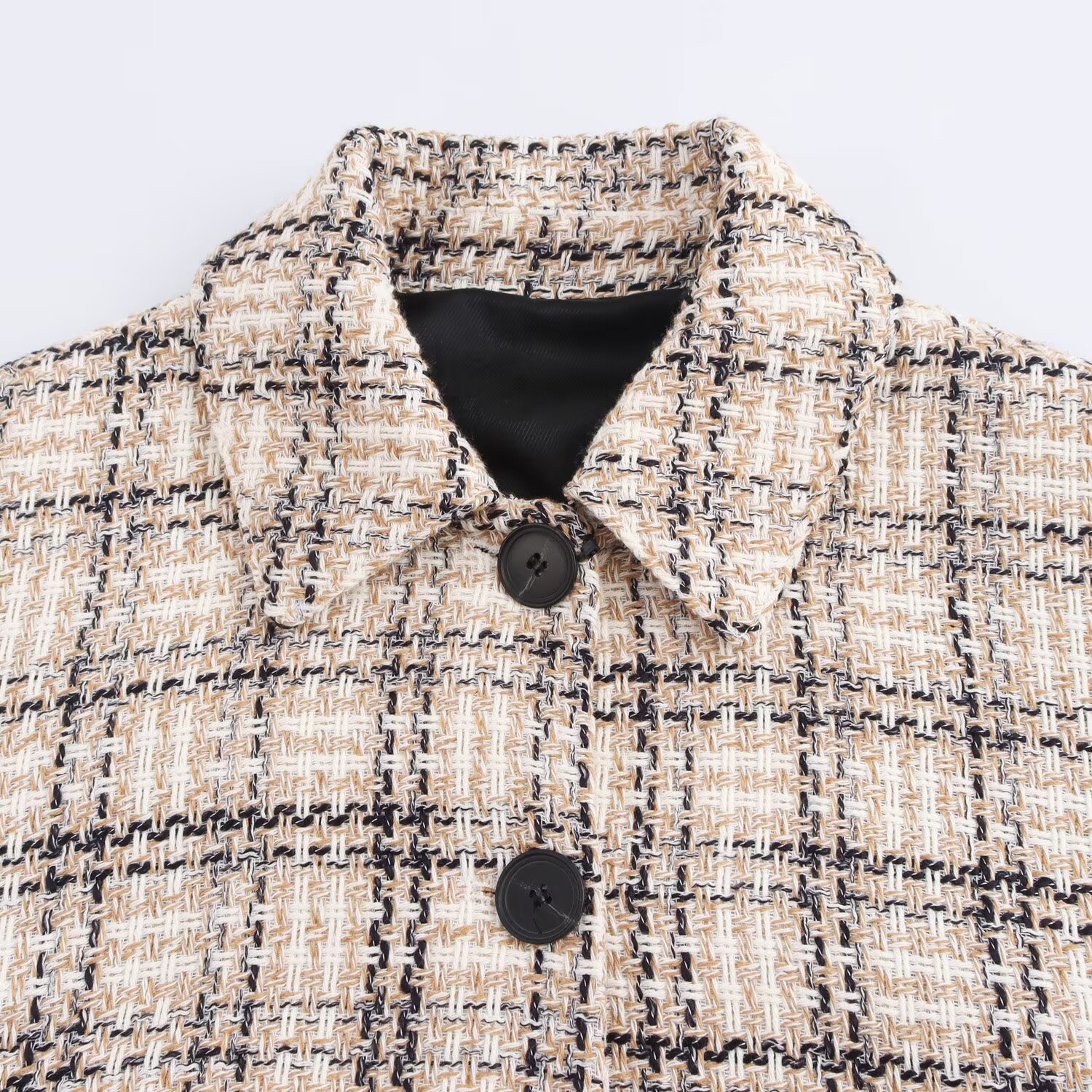 Women's Plaid Button-Front Jacket, Loose Fit, Long Sleeve