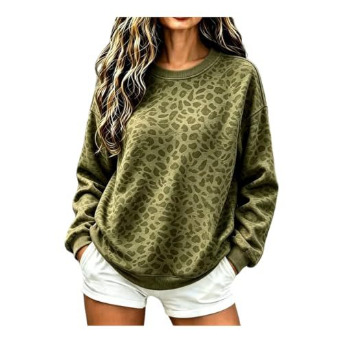 Leopard Polka Dot Print Crewneck Long Sleeve Pullover Sweatshirt