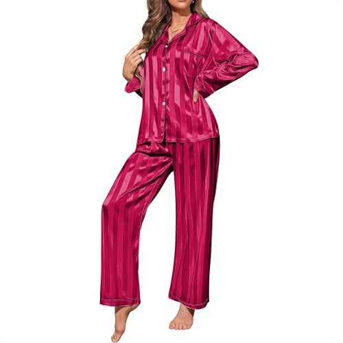 Women's Cuban Collar Striped Print Long Sleeve Top Set