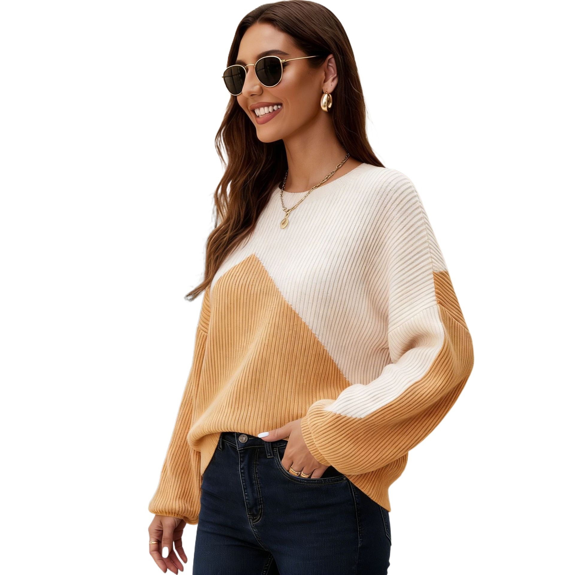 Women's Color-Block Crewneck Knit Sweater