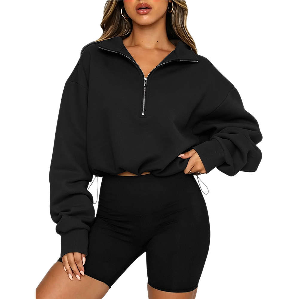 Women's Half-Zip Long Sleeve Sweatshirt Y2K Drawstring Pullover
