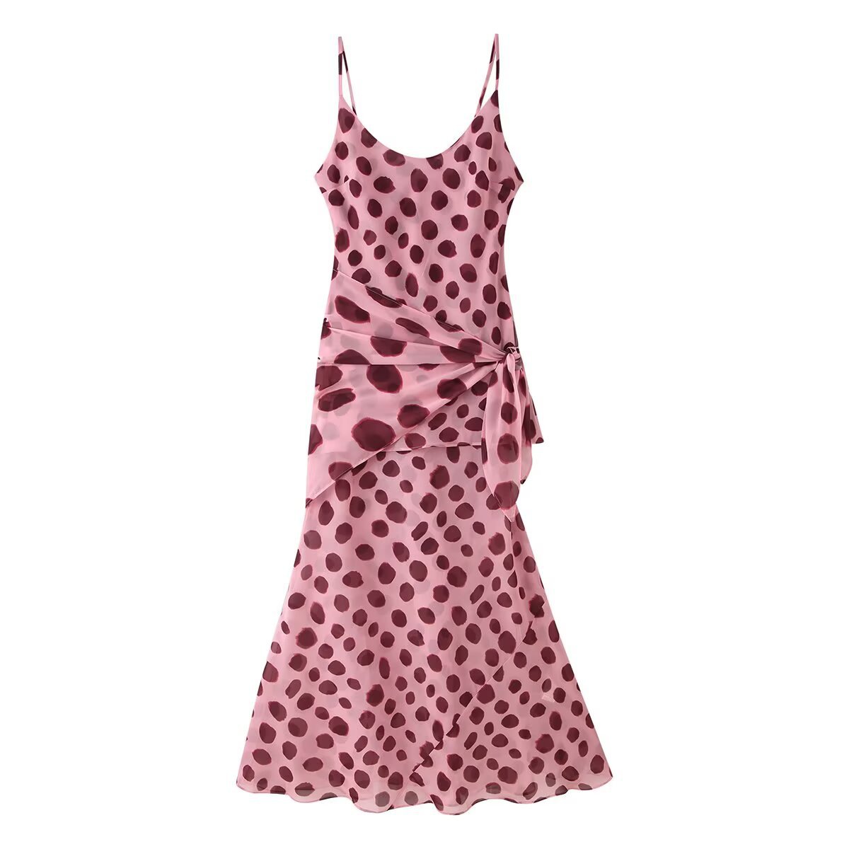 Women's Sleeveless Animal Print A-Line Maxi Dress with Detachable Scarf