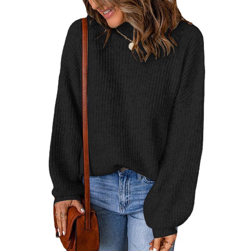 Women's Mock Neck Solid Color Loose Pullover Sweater