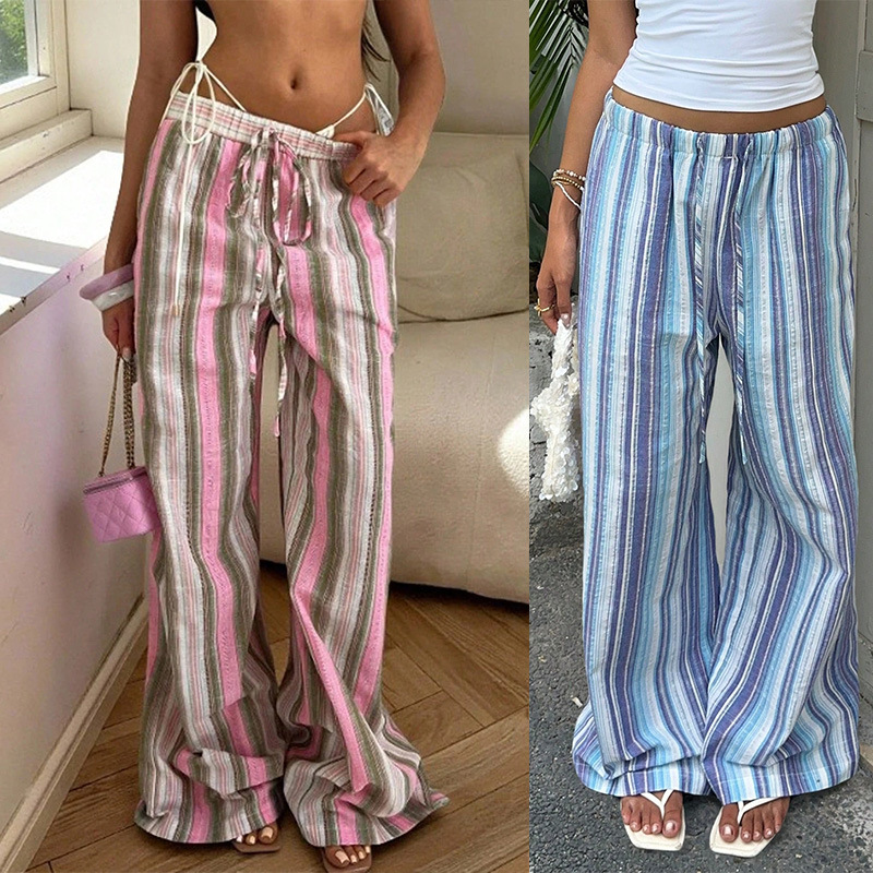 Striped Drawstring Wide-Leg Lounge Pants
