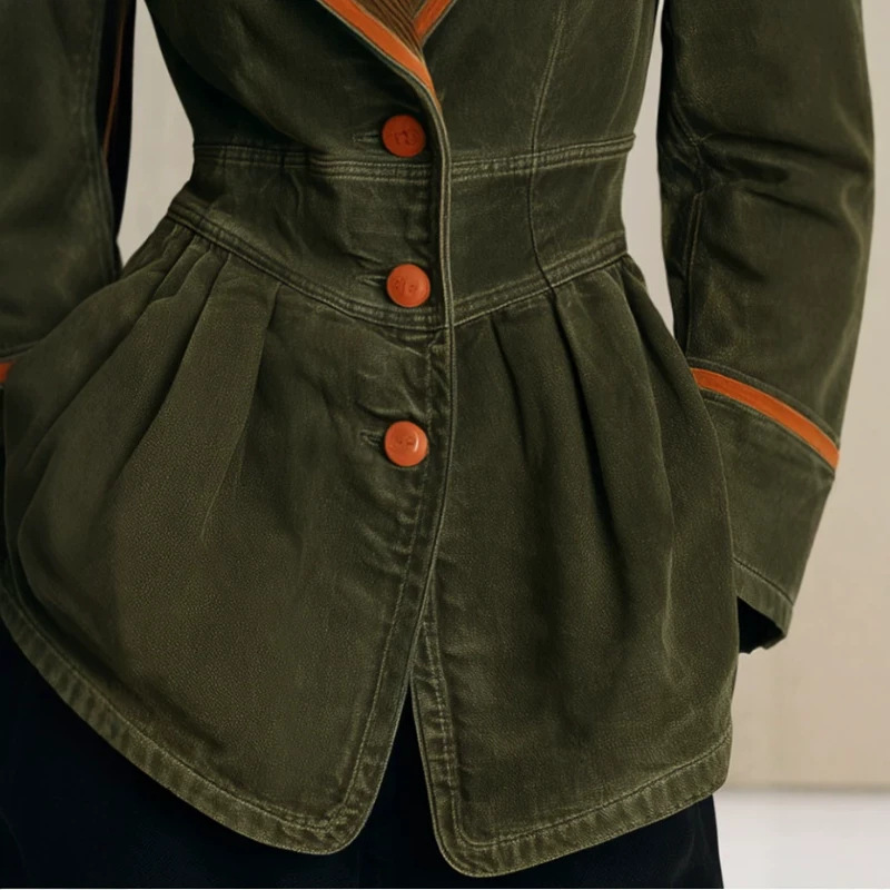 Olive Washed Ruffle Utility Jacket