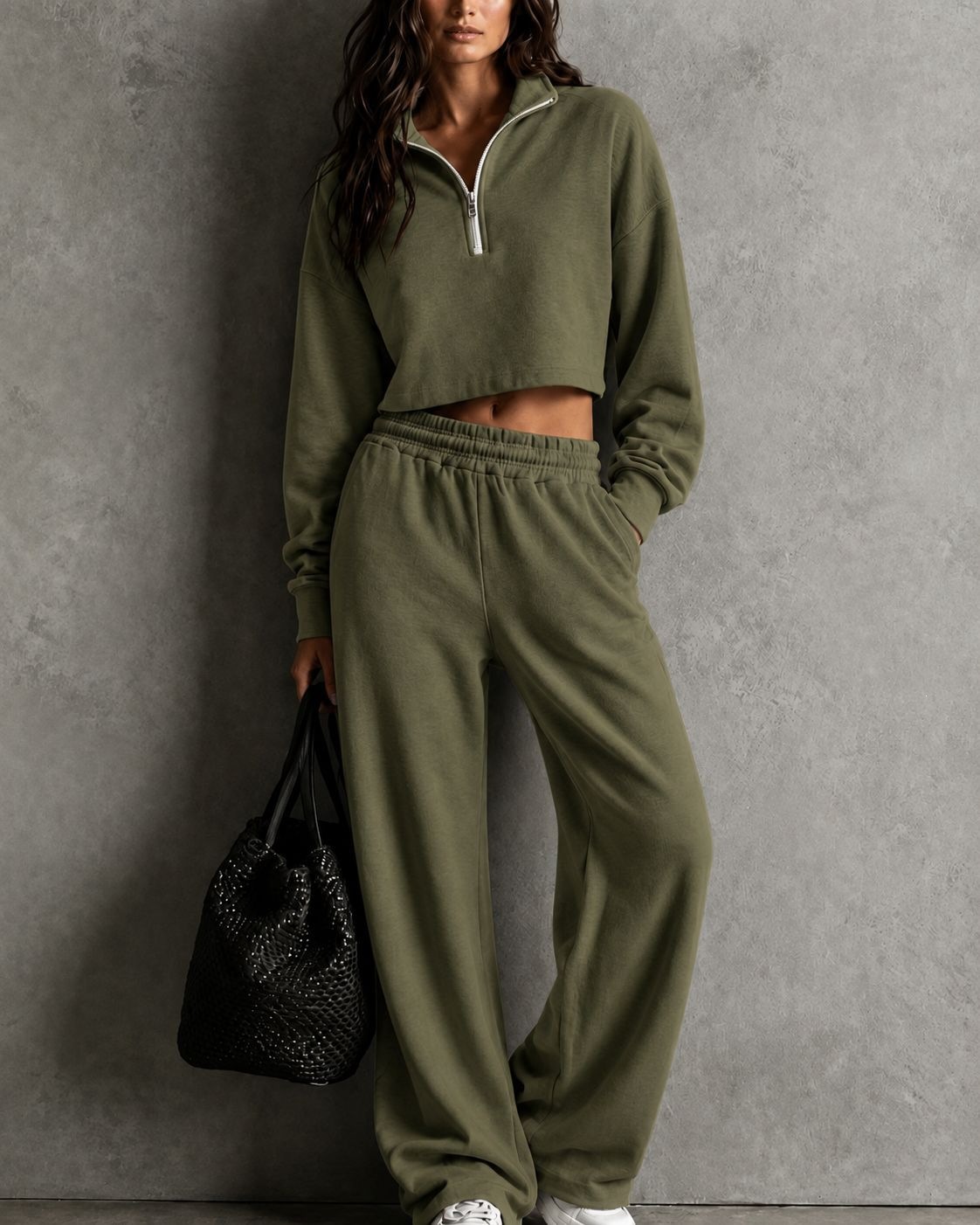 2026 Women's Fall/Winter New Half-Zip Loose Top Wide-Leg Pants Set Casual Sporty Two-Piece