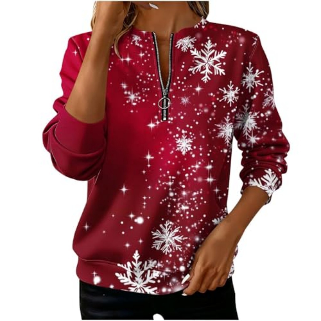 Plaid Snowflake Print Half-Zip Hoodie