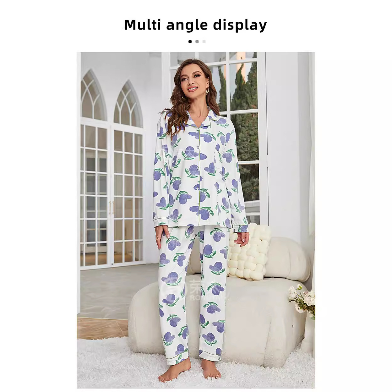 Women's Tulip Print Cotton Gauze Pajama Set Lightweight Long Sleeve Cardigan Loungewear