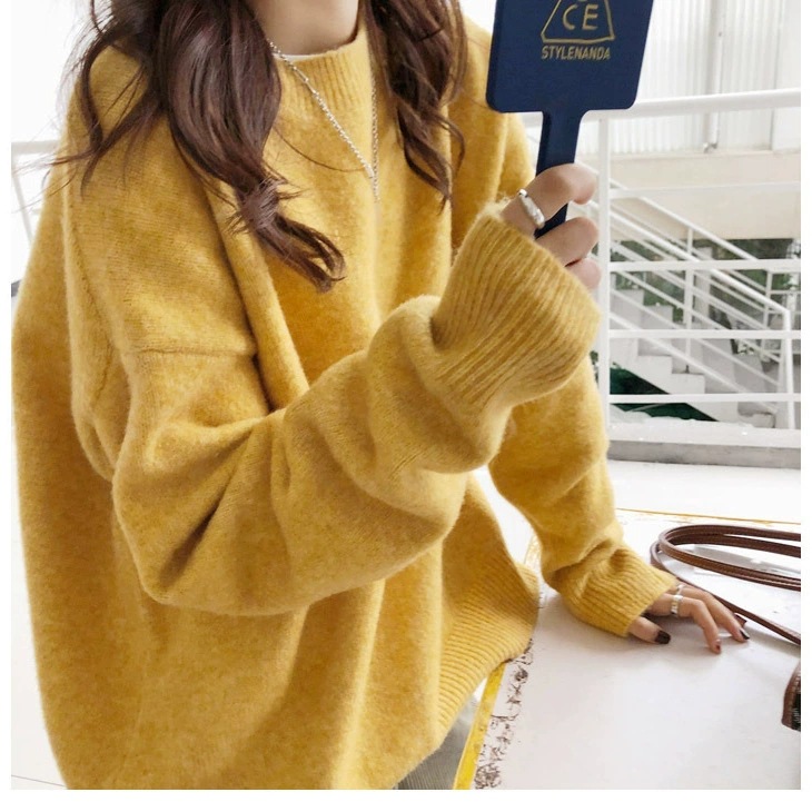 Women's Crewneck Solid Color Loose Knit Pullover Sweater