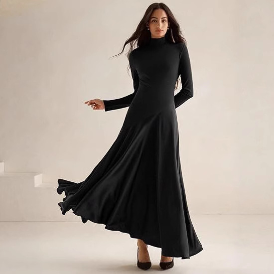 Women's Long Sleeve Long A-Line Dress with Pockets