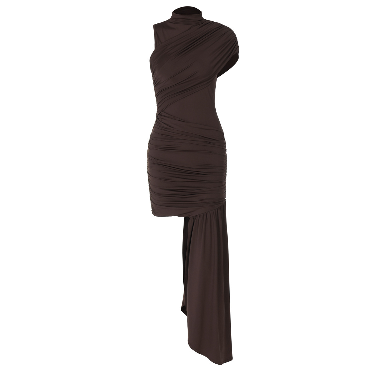 Women's Slim Fit Ruched Bodycon Sleeveless Dress with Round Neck