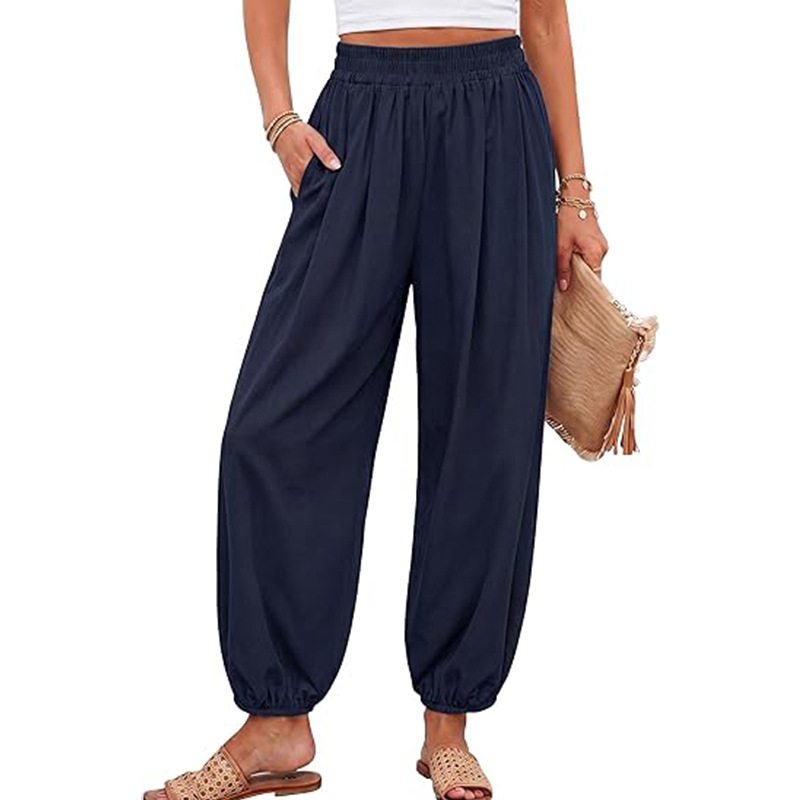 High-Waist Lantern Pants with Cuffed Ankles, Loose Comfortable Women's Trousers