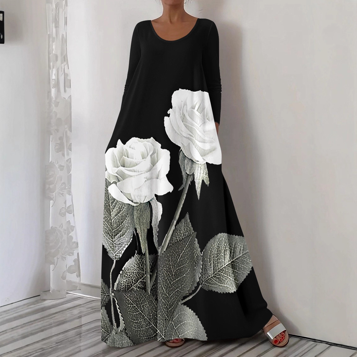 Floral Print Long Sleeve Maxi Dress