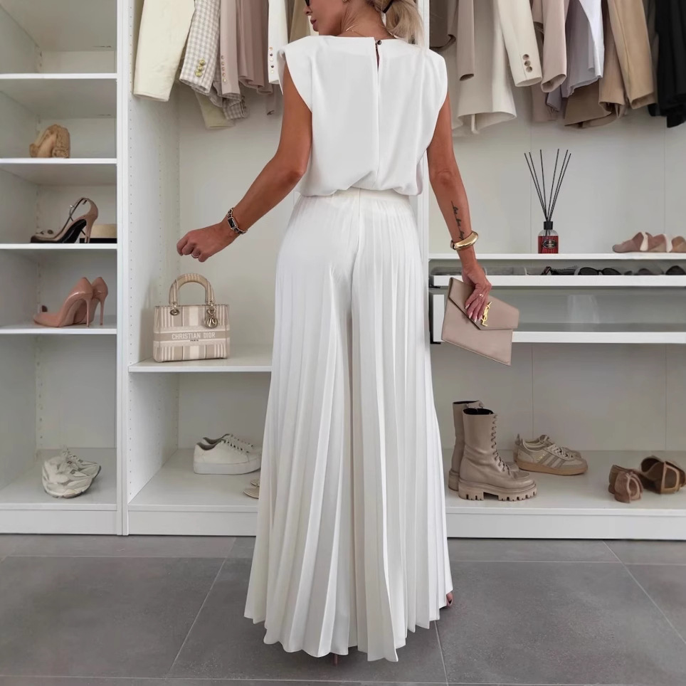 Women's Sleeveless Top and Pleated Wide-Leg Pants Two-Piece Set