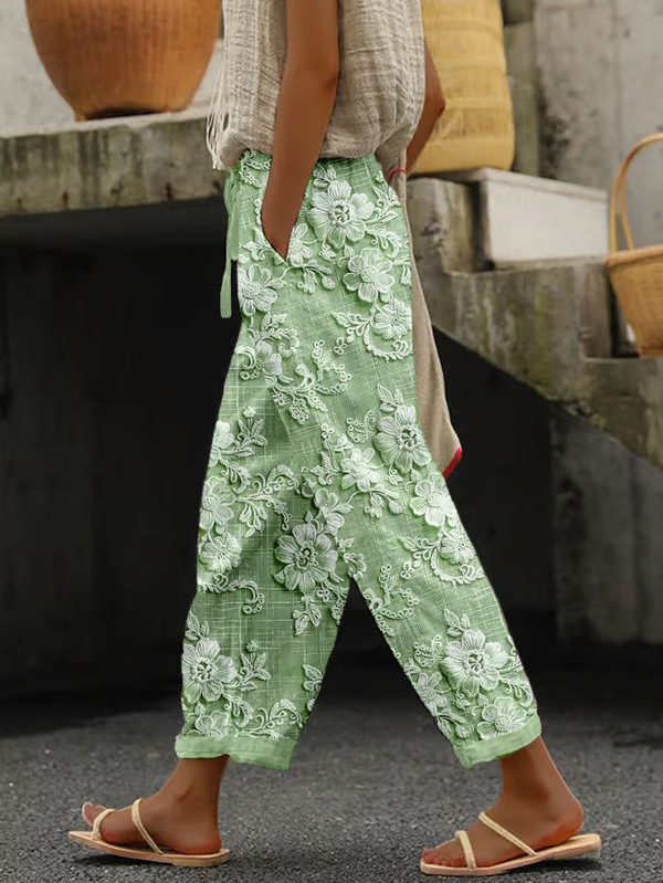 Women's Vintage Floral Print Straight-Leg Casual Pants