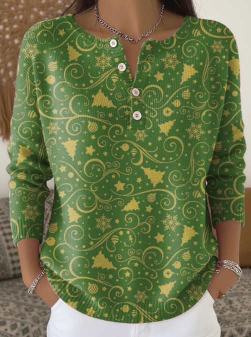 Women's Forest Crow Snowflake Print Button Sweatshirt
