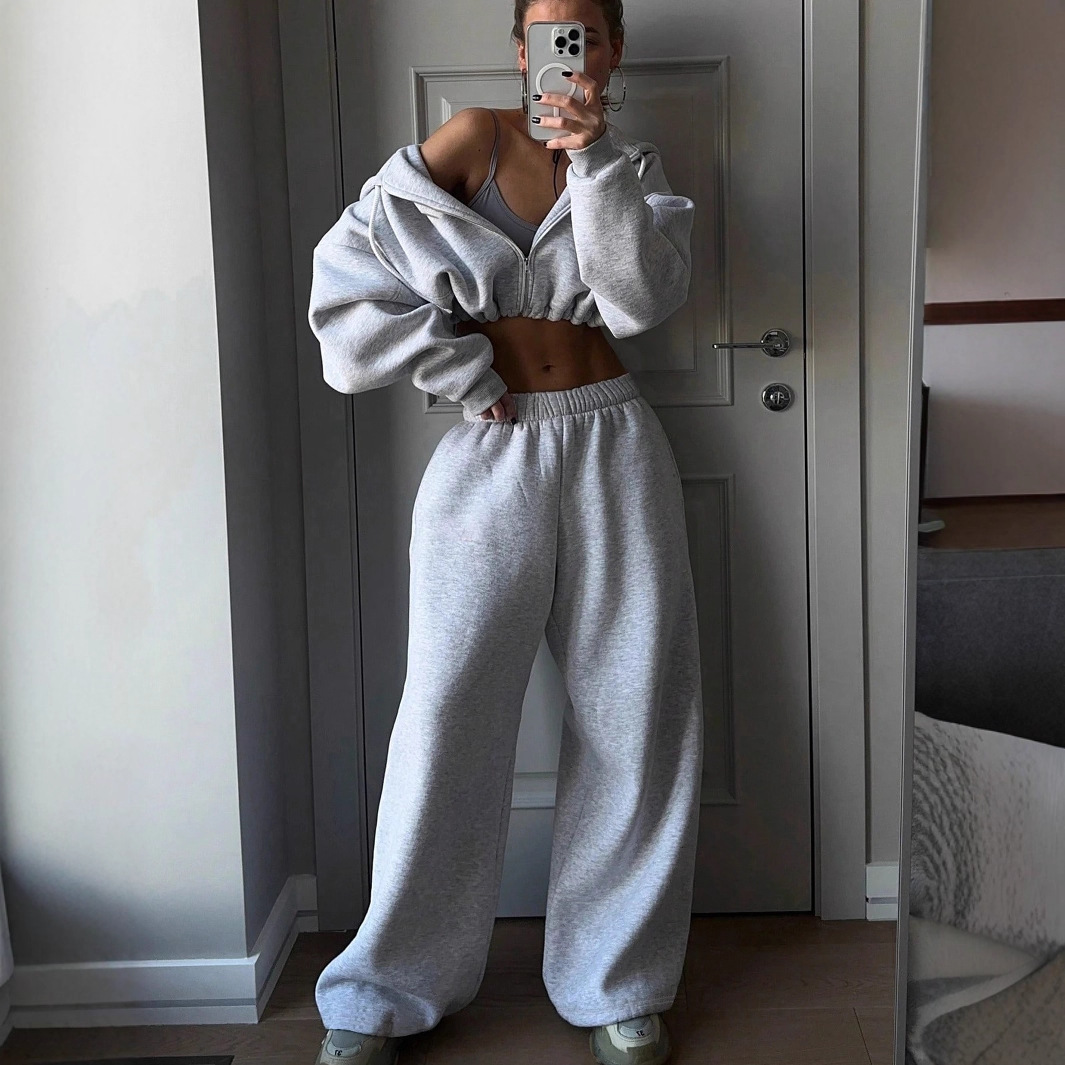 Women's Long Sleeve Zip-Up Sweatsuit Two-Piece Set