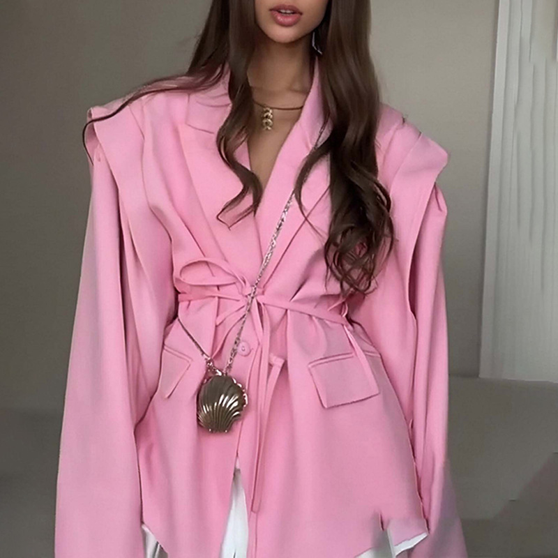 Women's V-Neck Belted Waist-Slimming Loose Fit Jacket