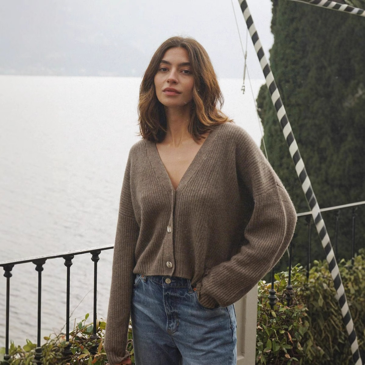 Women's Solid V-Neck Loose Knit Cardigan Sweater
