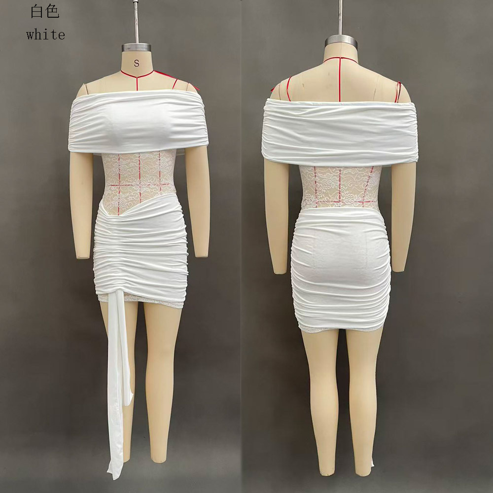 Women's Off-Shoulder Ruched Mesh Cutout Bodycon Dress