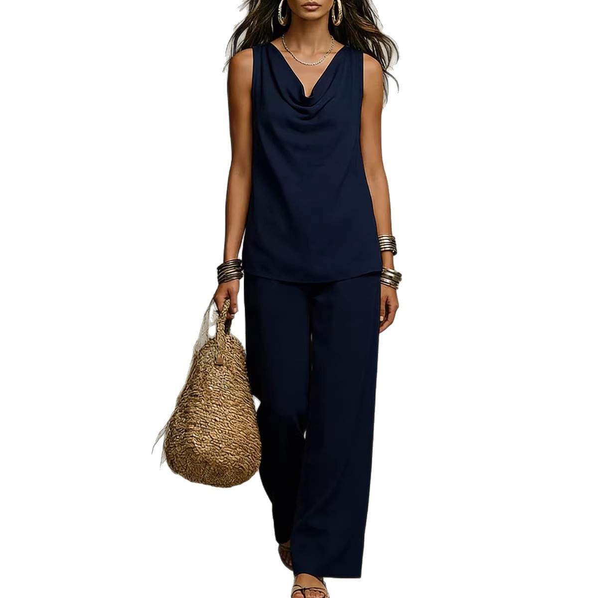 Women's V-Neck Sleeveless Vest and Long Pants Set